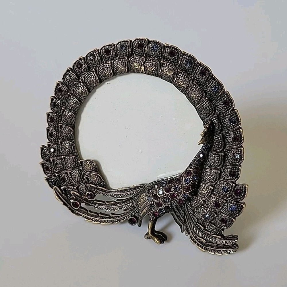 Pier1 Jeweled Metal Peacock Picture Frame Self Standing 1-3/4" x 1-3/4"